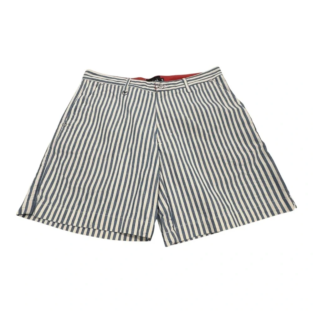 Diamond Supply Co Shorts Men 34 Blue White Striped Canvas D-Ring Skater Casual